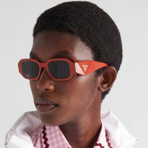 NEW Prada PR17WS 12N5S0 Orange Black Dark Grey Rectangle Unisex Sunglasses